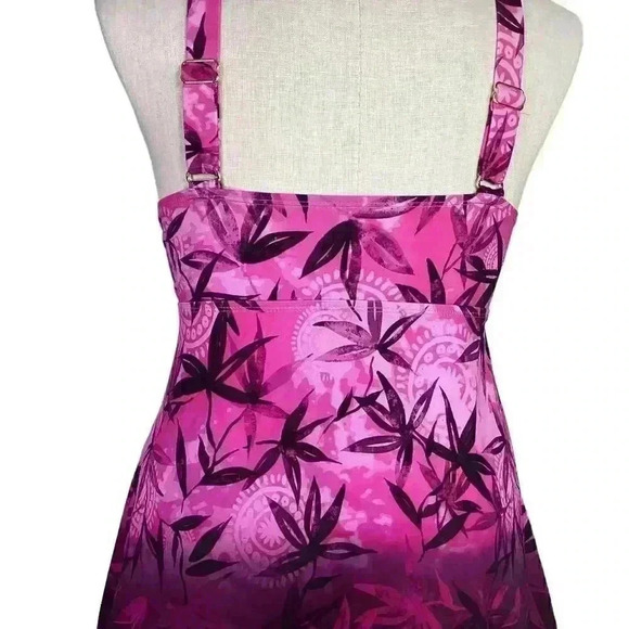 SwimsuitsForAll Women 12 Floral Padded Tankini Swim Top Pink Purple Ombre - Picture 6 of 12